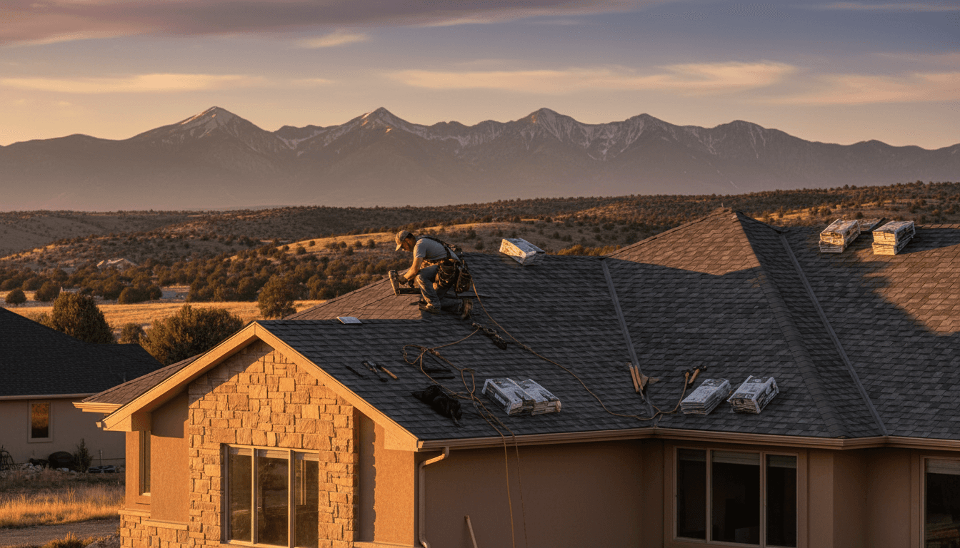 Professional roofer installing shingles on a residential roof in Fillmore