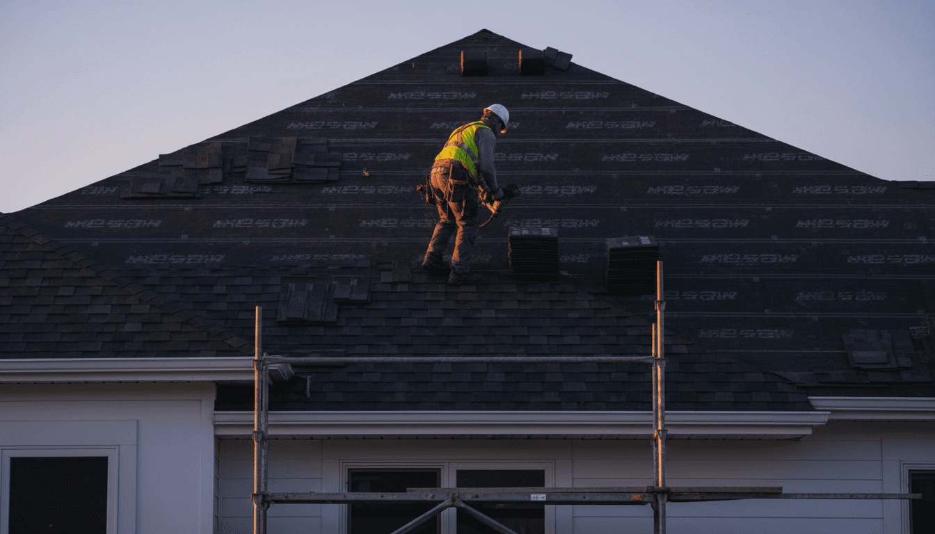 Contractor installing roofing materials on a residential home in Fillmore