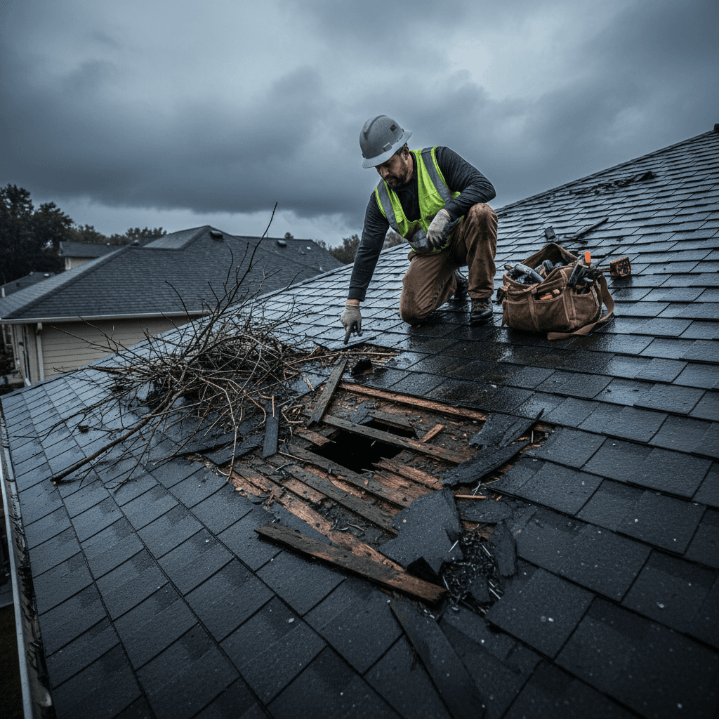 Emergency roof damage assessment and repair