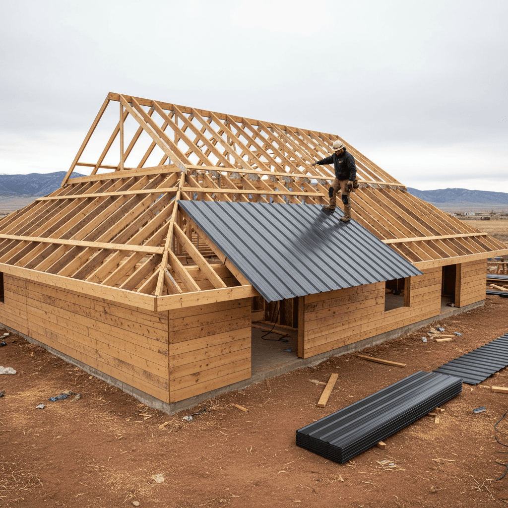 Roof installation in progress on residential property